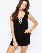 Akasa Lace Up Beach Romper - Black
