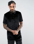 Asos Longline Polo In Embossed Floral Velvet - Black
