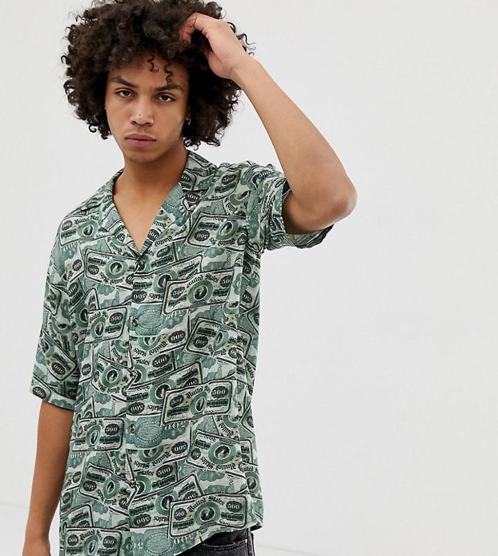 Reclaimed Vintage Inspired Money Print Shirt-green