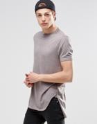 Asos Super Longline T-shirt With Stepped Hem And Layered Neck Trim - Elephant Skin
