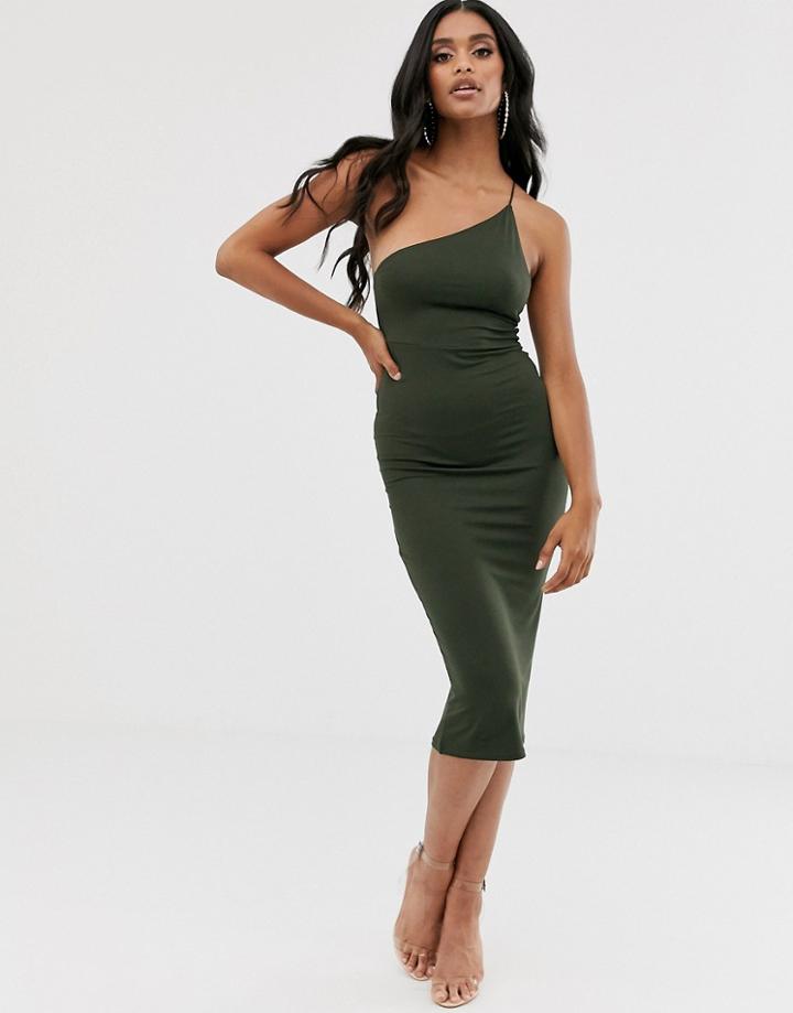 Asos Design Going Out One Shoulder Bodycon Midi Dress-green
