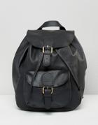 Asos Leather Front Pocket Backpack - Black