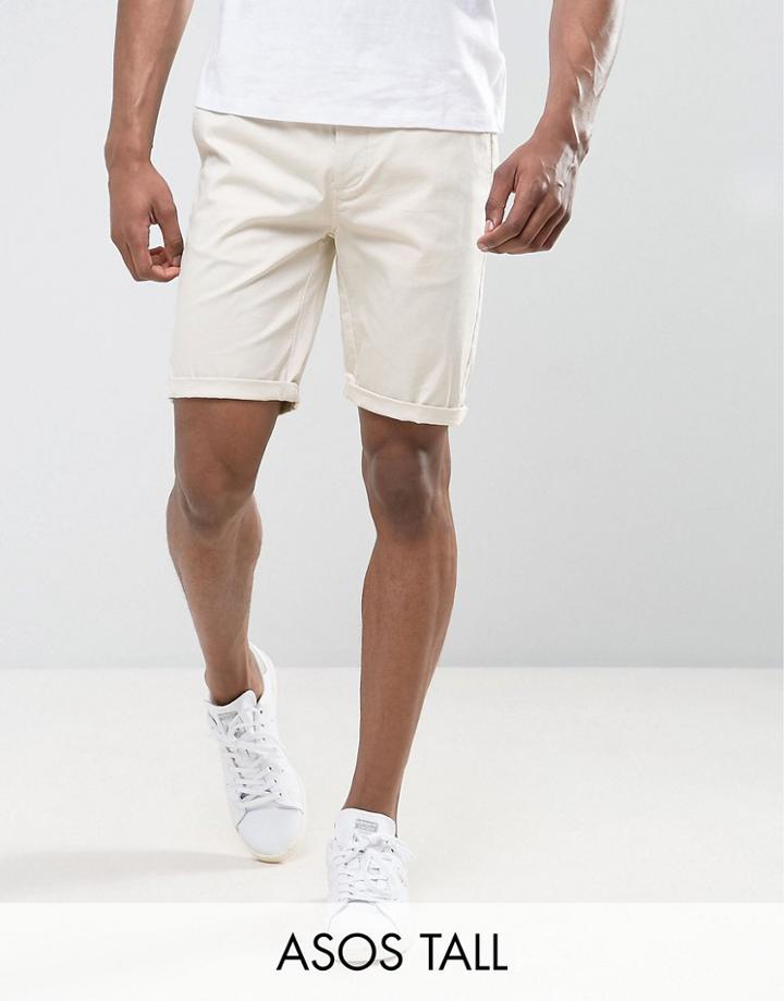 Asos Tall Slim Chino Shorts In Beige - Beige