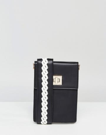 Melie Bianco Vegan Leather Crossbody Bag With Contrast Stitched Strap - Black