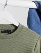 Asos Design Muscle Long Sleeve T-shirt In Khaki Heavyweight Textured Fabric-green