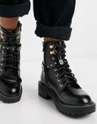 River Island Branded Harness Detail Boots In Black