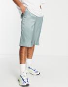 Asos Design Wide Leg Extra Long Smart Shorts In Green High Shine