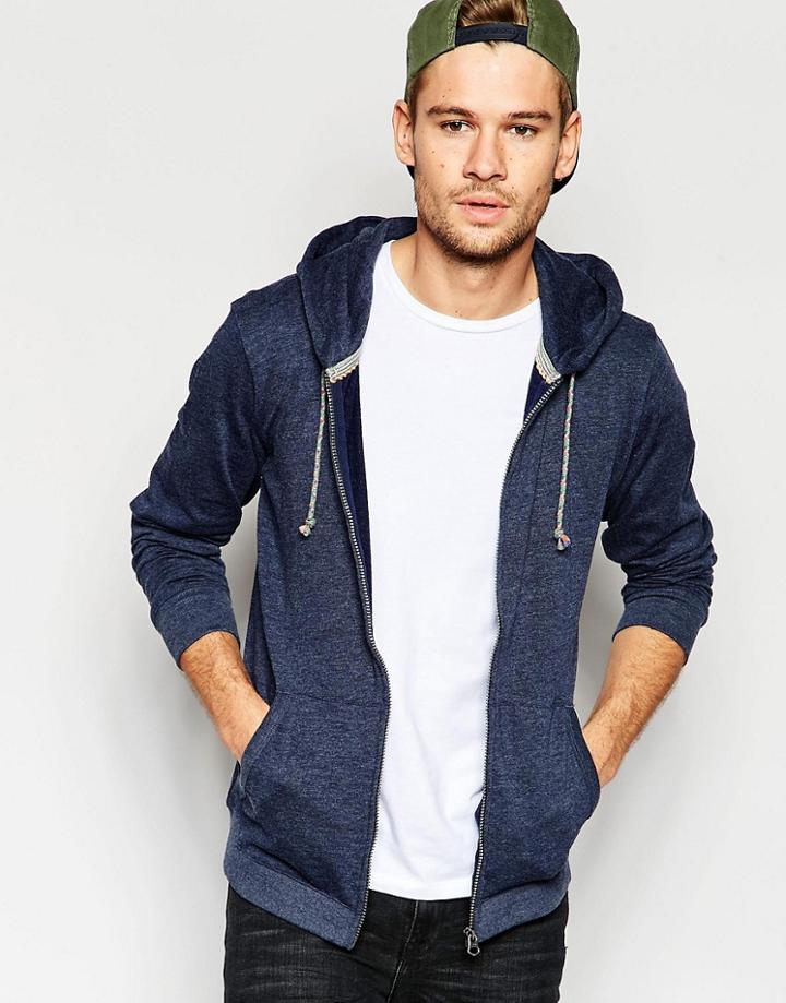 Esprit Zip Hoody With Contrast Tie String - Blue