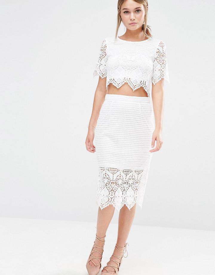 New Look Premium Lace Midi Skirt - White