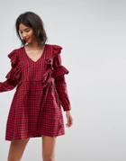 Asos Ultimate Gingham Smock Dress With Ruffles - Multi