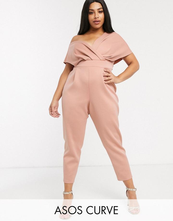 Asos Design Curve Fallen Shoulder Scuba Jumpsuit