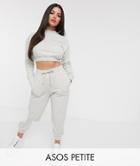 Asos Design Petite Tracksuit Cropped Sweat / Slim Jogger With Tie-gray