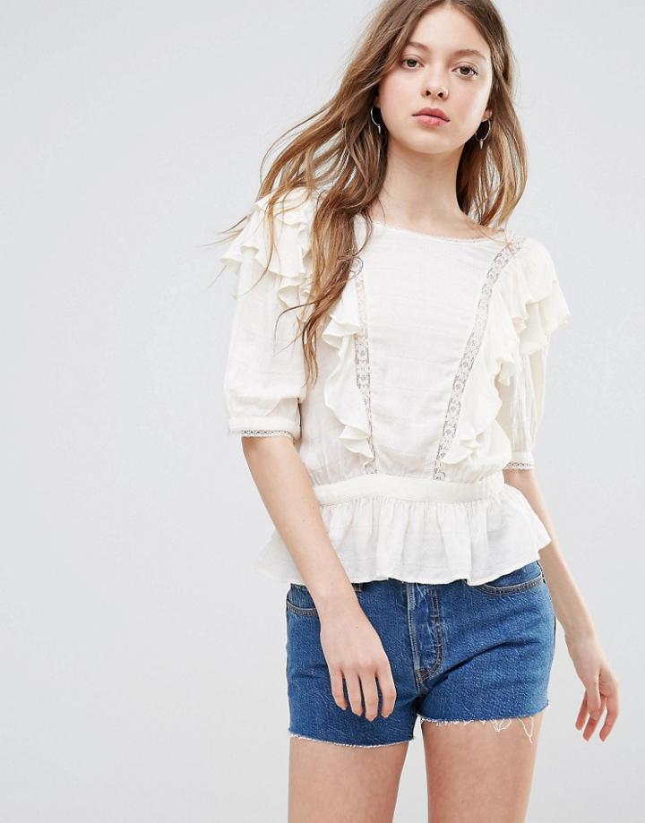 Vero Moda Ruffle Top With Peplum Hem - Cream