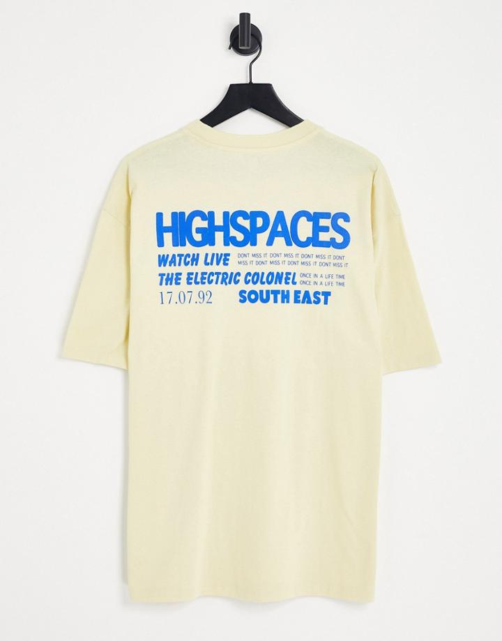 Topshop High Spaces Back Graphic Oversized Tee In Yellow-multi
