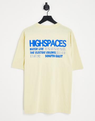 Topshop High Spaces Back Graphic Oversized Tee In Yellow-multi