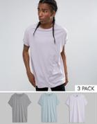 Asos 3 Pack Super Oversized T-shirt With Roll Sleeve In Gray/gray Marl/purple Save - Multi