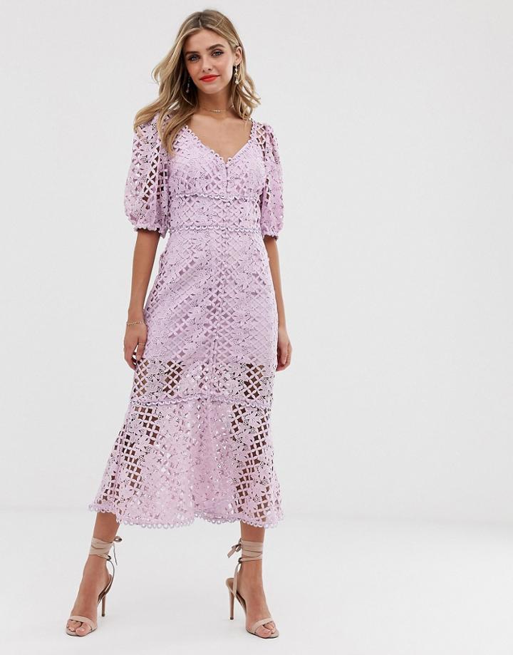 Keepsake Lovable Lace Midi Dress - Purple