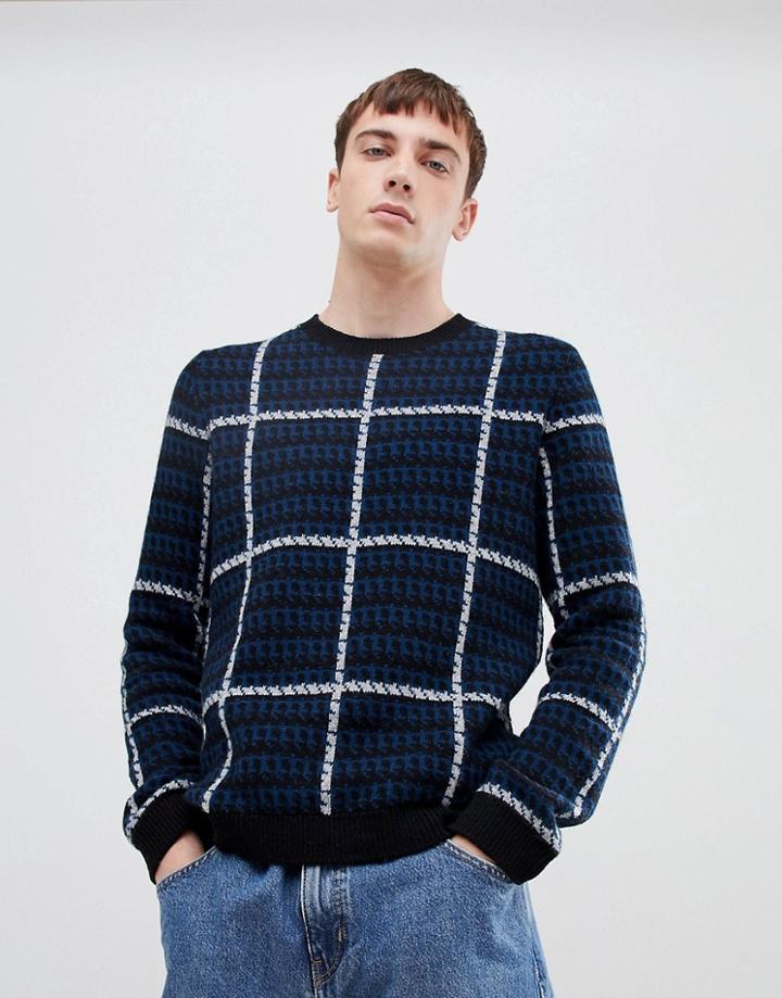 Selected Homme Knitted Sweater With Check Pattern - Black