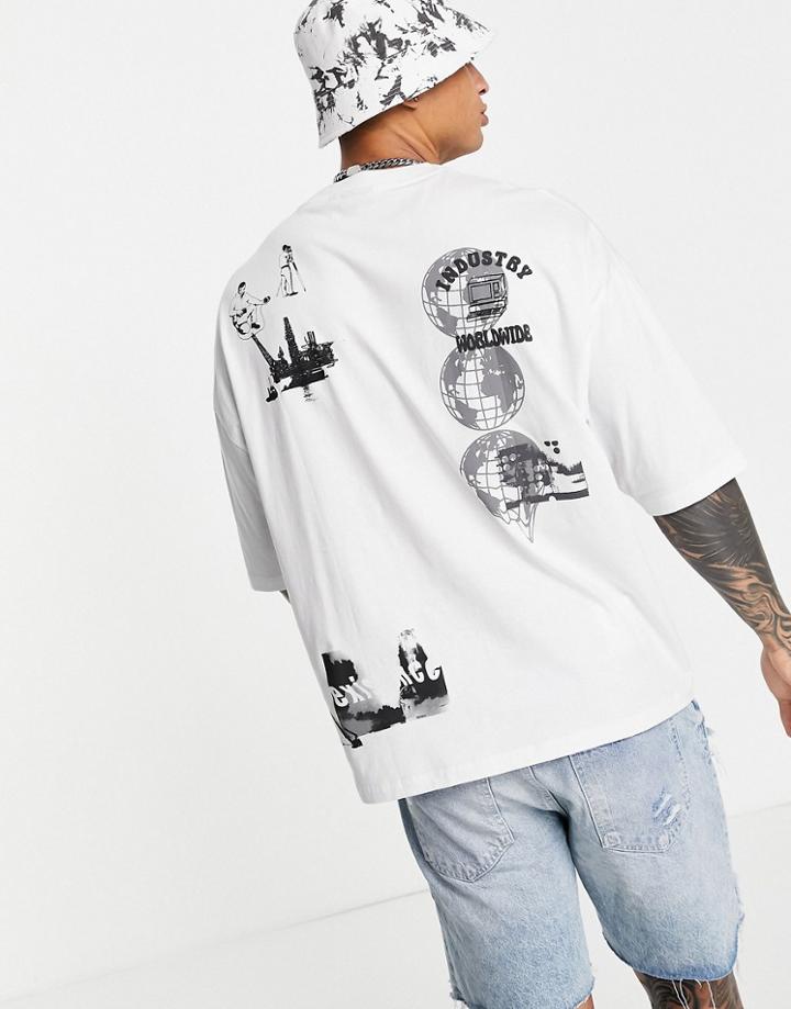 Asos Design Oversized T-shirt In White With Multi Placement Print