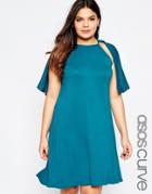 Asos Curve Shift Dress With Flutter Cape Sleeve - Teal