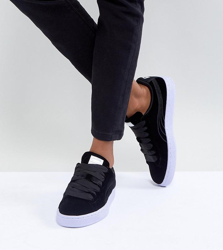 Puma Velour Basket Classic Sneakers In Navy - Navy