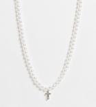 Asos Design Curve Faux Pearl Necklace With Cross Pendant-white