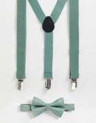 Asos Design Suspenders And Bow Tie Set In Sage Green