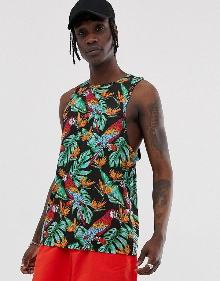 Urban Threads Parrot Print Tank-black