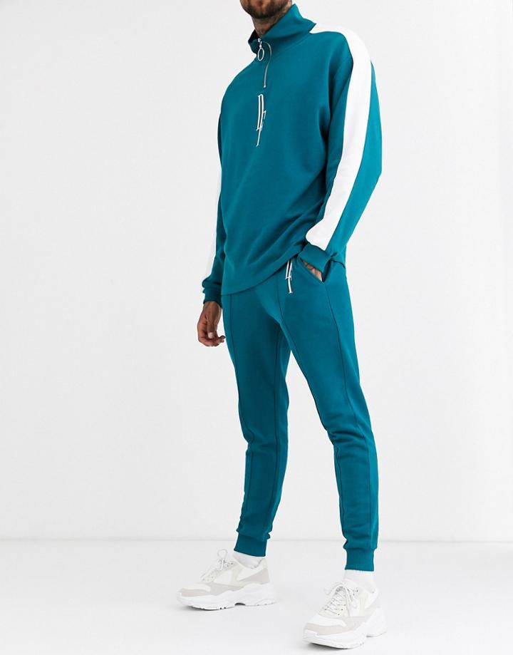 Asos Design Two-piece Skinny Sweatpants In Deep Teal With Dark Future Logo