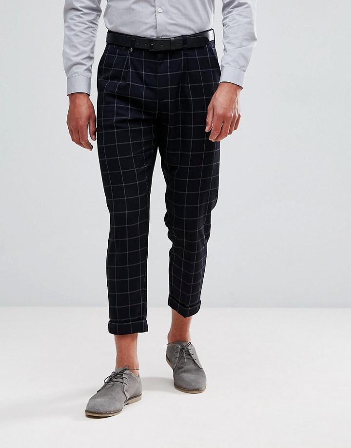 Jack & Jones Intelligence Smart Pants In Check Cropped Fit - Navy