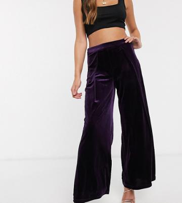 Glamorous Petite Wide Leg Pants In Velvet