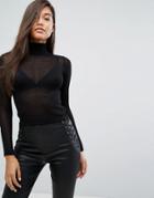 Parallel Lines High Neck Top In Sheer Knit - Black