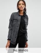 Noisy May Tall Black Wash Oversized Denim Jacket With Sequin Lightning