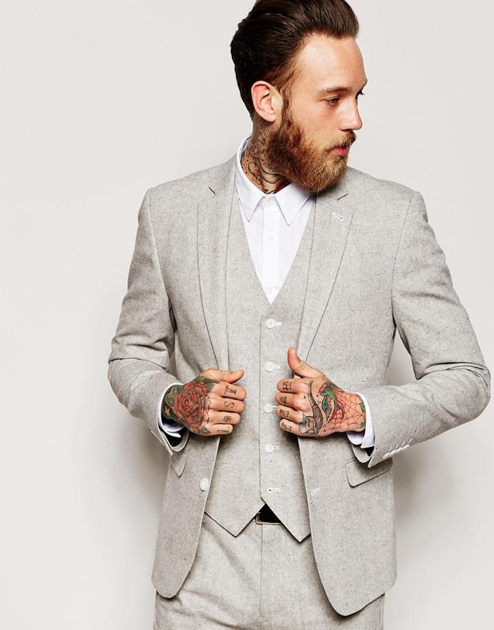 Asos Slim Fit Suit Jacket In Nepp - Gray