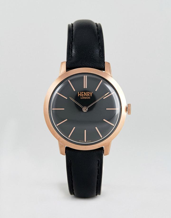 Henry London Leather Watch In Black 34mm - Black