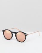 Asos Design Round Sunglasses In Black With Rose Gold Mirrored Lens - Black