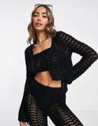 Asos Design Crochet Cardigan In Black - Part Of A Set