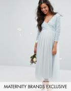 Maya Maternity 3/4 Sleeve Midi Dress With Delicate Sequin And Tulle Skirt - Blue