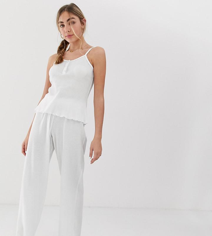 Asos Design Popper Waffle Pyjama Pants - White