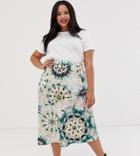 Neon Rose Plus Asymmetric Midi Skirt In Tie Dye Satin - Multi