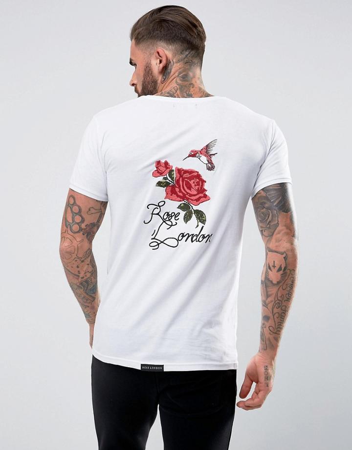 Rose London T-shirt In White With Back Embroidery - White