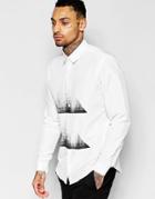 Asos White Shirt With Triangle Chest Print In Regular Fit - White