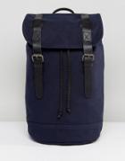 Asos Backpack In Organic Cotton With Real Leather Trims - Navy