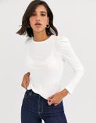 Vero Moda Puff Sleeve Ribbed Jersey Long Sleeve Top-white