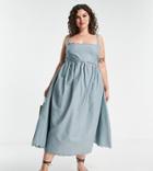 Asos Design Curve Scallop Edge Cut Out Back Midi Sundress In Duck Egg Blue