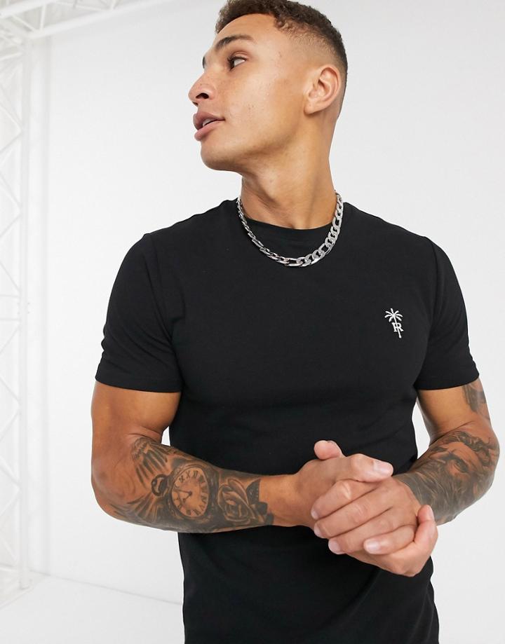 River Island Embroidered T-shirt In Black