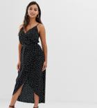 Asos Design Petite Cami Wrap Maxi Dress In Polka Dot-multi