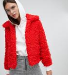 River Island Short Borg Jacket In Red - Red