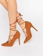 New Look Lace Up Heeled Court Shoe - Tan