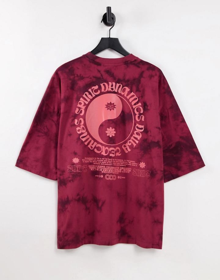 Asos Design Oversized T-shirt In Tie Dye With Mystic Back Print-red